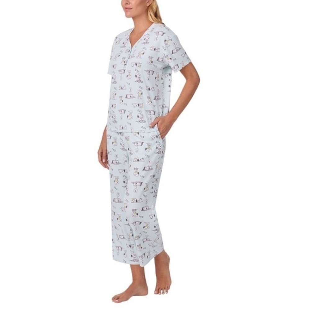 Peanuts Snoopy Pajamas Set Women 3XL Aqua Blue New 2pc Button Down Sleepwear